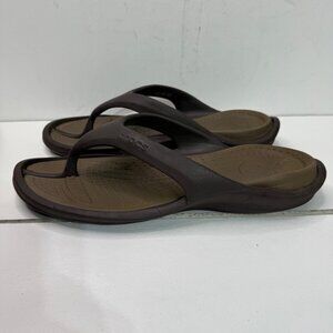 Crocs Mens Size 12M Brown & Tan Flip-Flop Sandals Comfortable Casual Footwear
